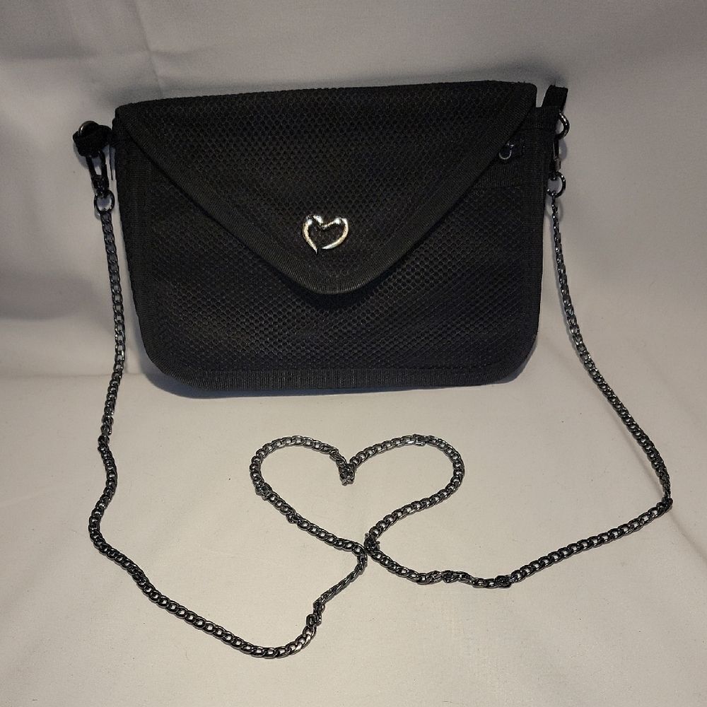 Charming Black Crossbody Bag with Heart Accent